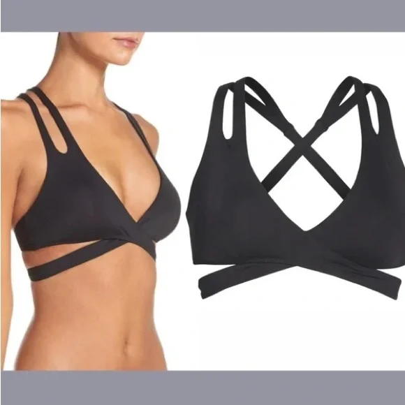 Becca Color Code Surplice Wrap bikini top and bottom black size medium D Swim - Picture 3 of 12